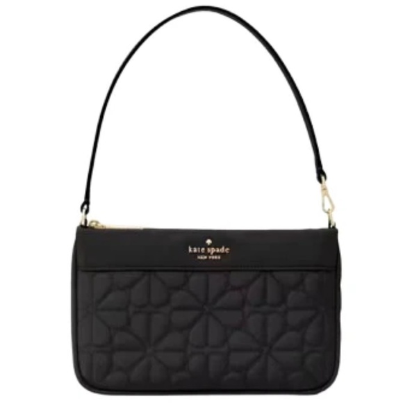 KATE SPADE Spade Flower Quilted Fabric Convertible Wristlet Black KK255 EUC - Picture 2 of 8